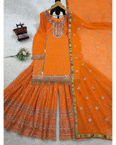 Orange Faux Georgette sequins embroidery readymade Sharara suit